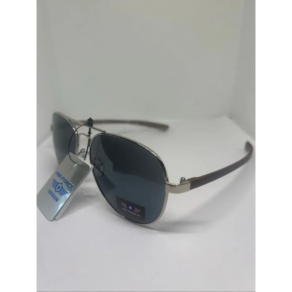 Air Force Aviator Sunglasses UV400 Metal Frame Wood Grain Temples New